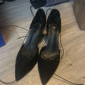 Topshop Black Suede Lace-Up Pointed Toe Heels (size 39)